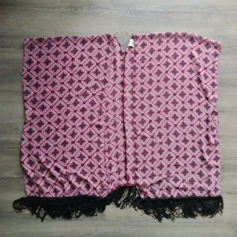 Spin USA Open Front Geometric Kimono Plus Size 3XL Fringe Trim